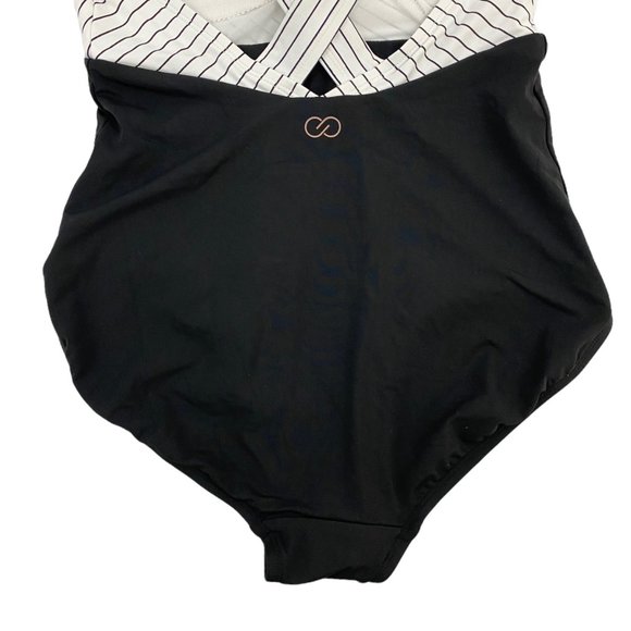 CALIA by Carrie Underwood Black & White Stripe Cross Back One Piece Swimsuit 4 - Picture 6 of 9